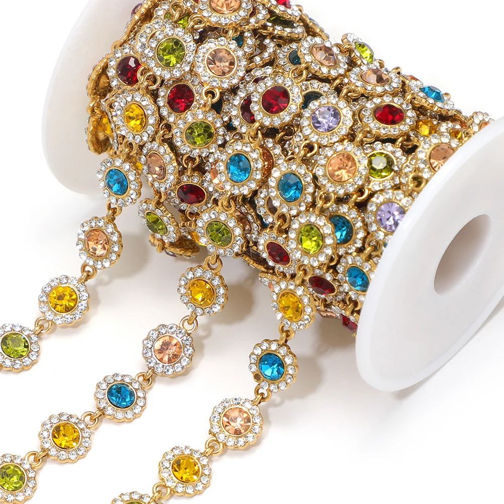 

1 Meter Stainless Steel Colorful Zircon Flower Chains Evil Eye Bead Chains DIY Elegant Jewelry Findings Necklace Bracelet Making