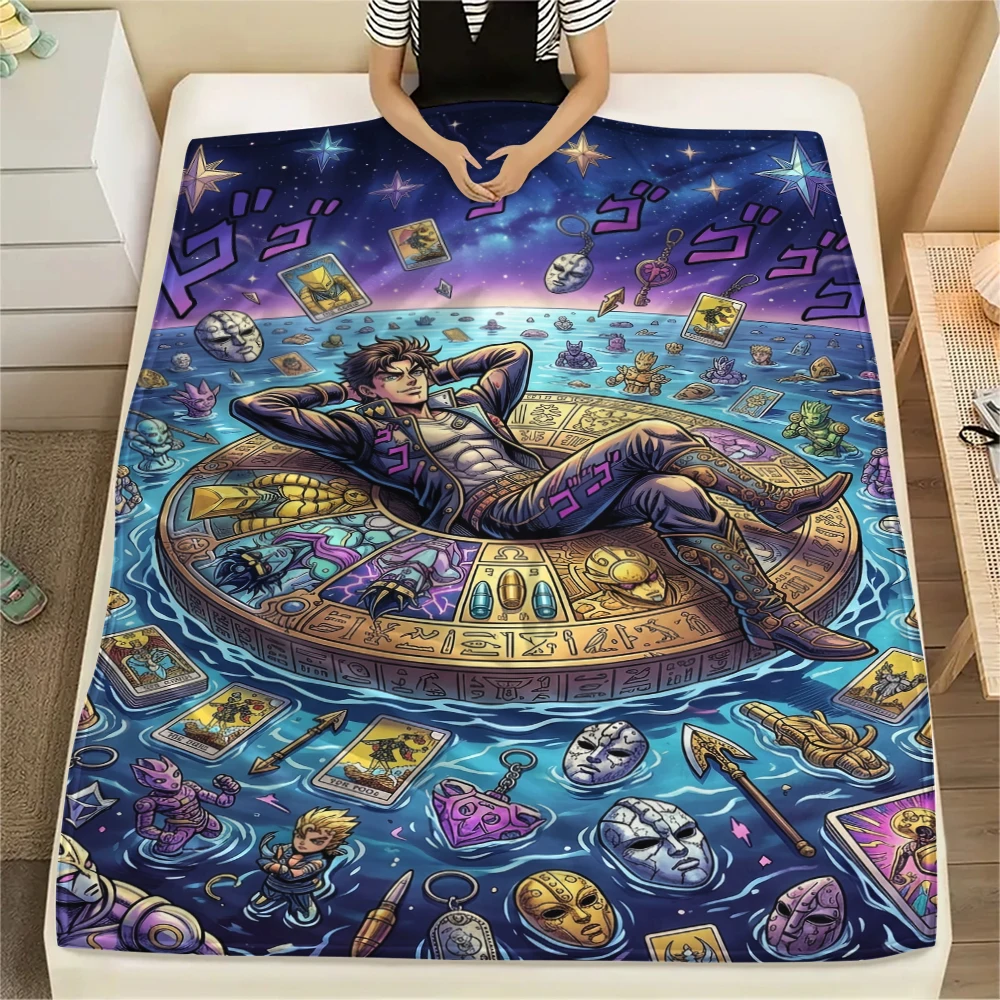 JOJO's Bizarre Adventure Print Flannel Blanket Warm Soft Throw for Sofa Bed Chair Travel Picnic Comfortable Bedroom Decor-Xin