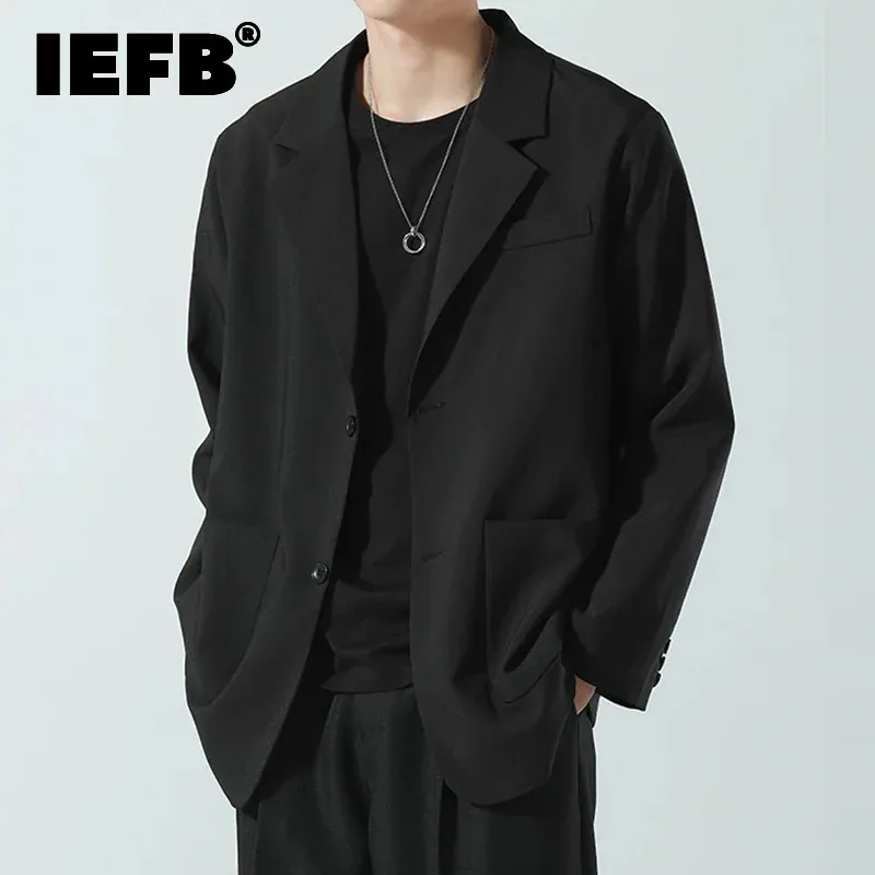 IEFB New Spring Men's Blazers Single Breasted Solid Color Simple Lapel Loose Pocket Business Casual Male Suit Jackets Chic 9W995