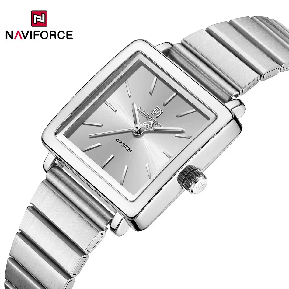 NAVIFORCE Luxury Women Quartz Watches For Women Square Simple Wristwatch Stainless Steel Watch Lady Sports 30M Waterproof Clock