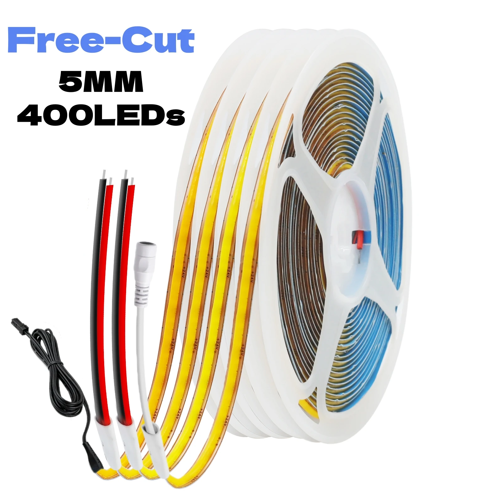 5MM PCB Free-Cut 400LEDs/m COB LED Strip Light High Density Flexible Tape Linear Lighting Natural Warm White 3000K 4000K 6000K