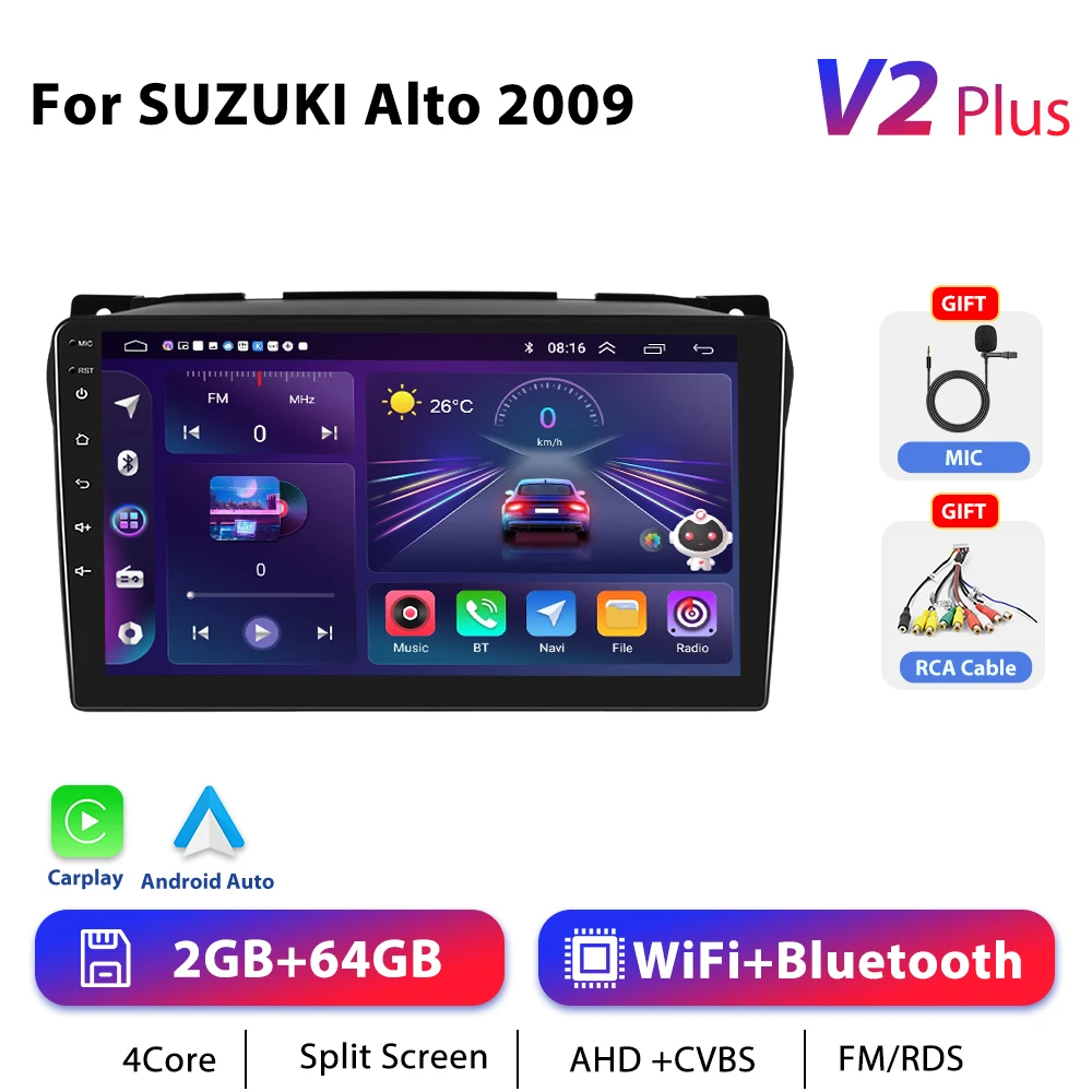 Podofo 4G CarPlay Android Radio Voor Suzuki Alto 2009-2017 Auto Intelligent Systeem 2din GPS Stereo Head Unit RDS multimedia Speler