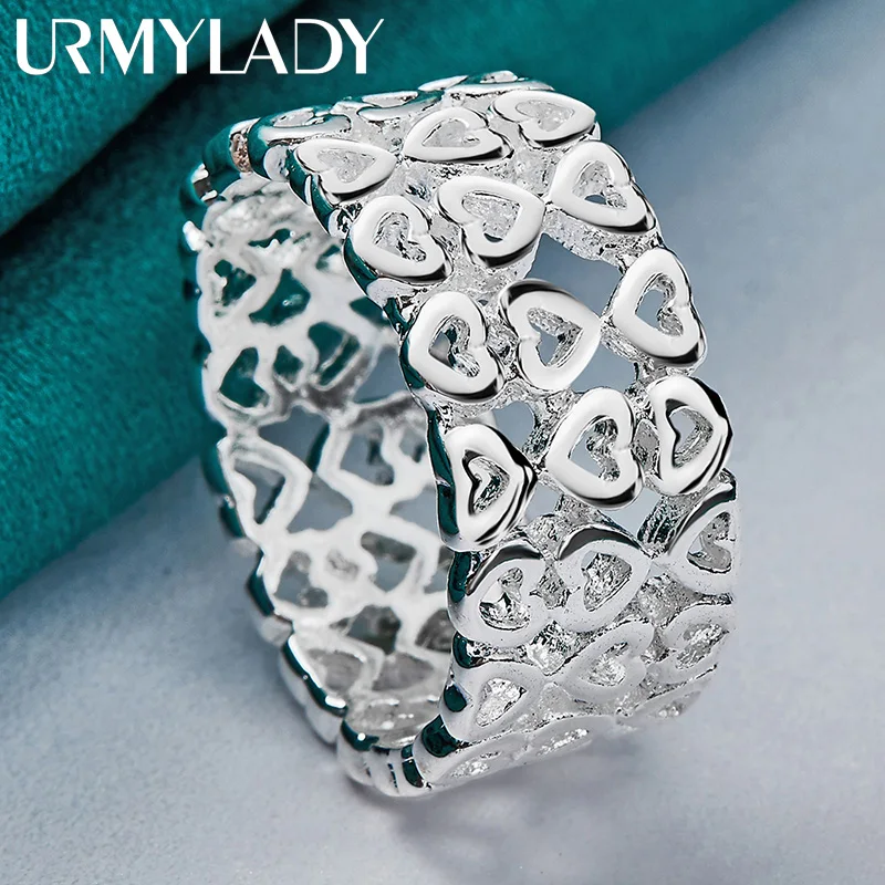 

URMYLADY 925 Sterling Silver Hollow Heart 7-10# Ring For Women Wedding Charm Engagement Fashion Jewelry