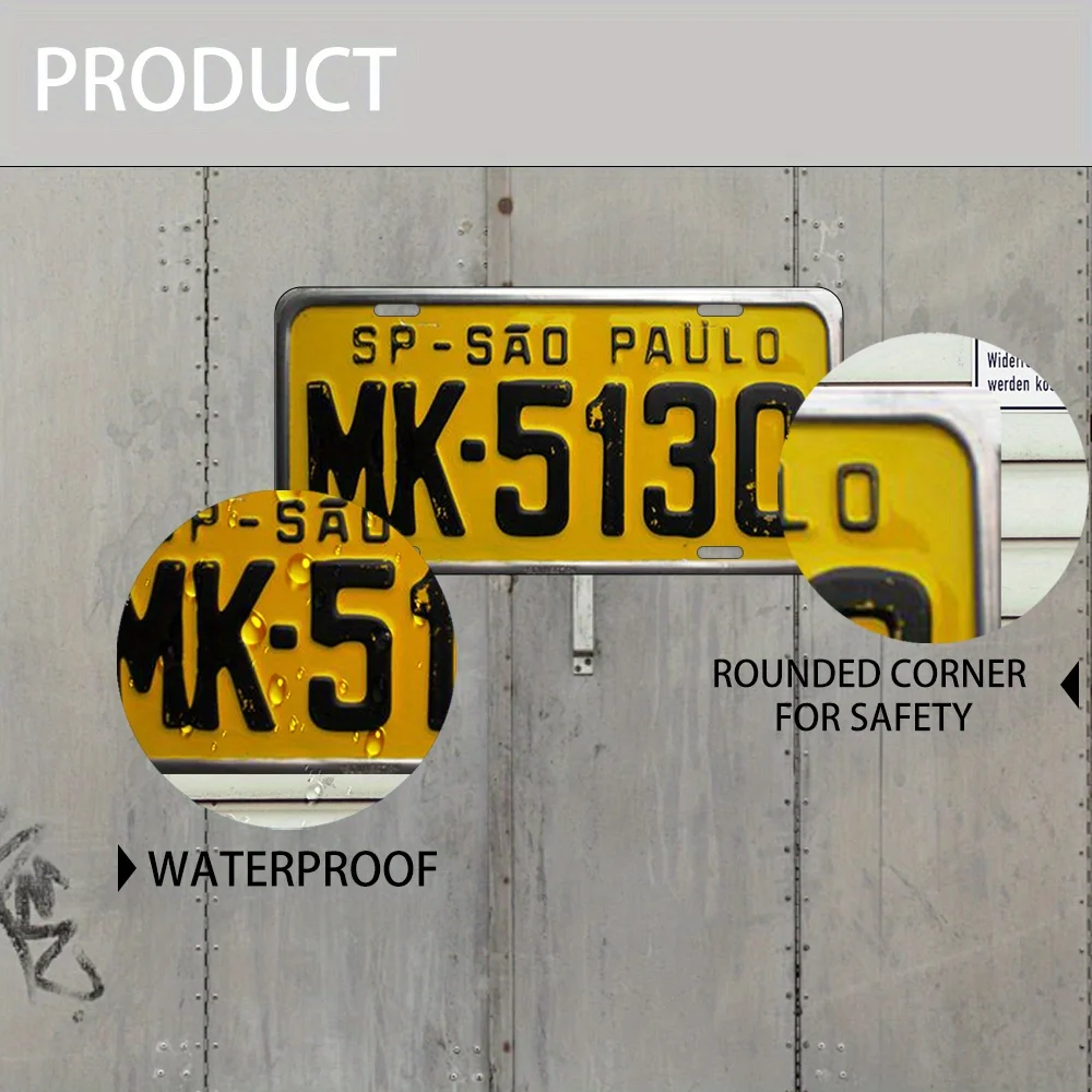 Aluminum Painting Retro Yellow SP São Paulo Brazil License Plate MK-5130 Durable Metal Tin Sign Wall Decor For Home Garage Man C