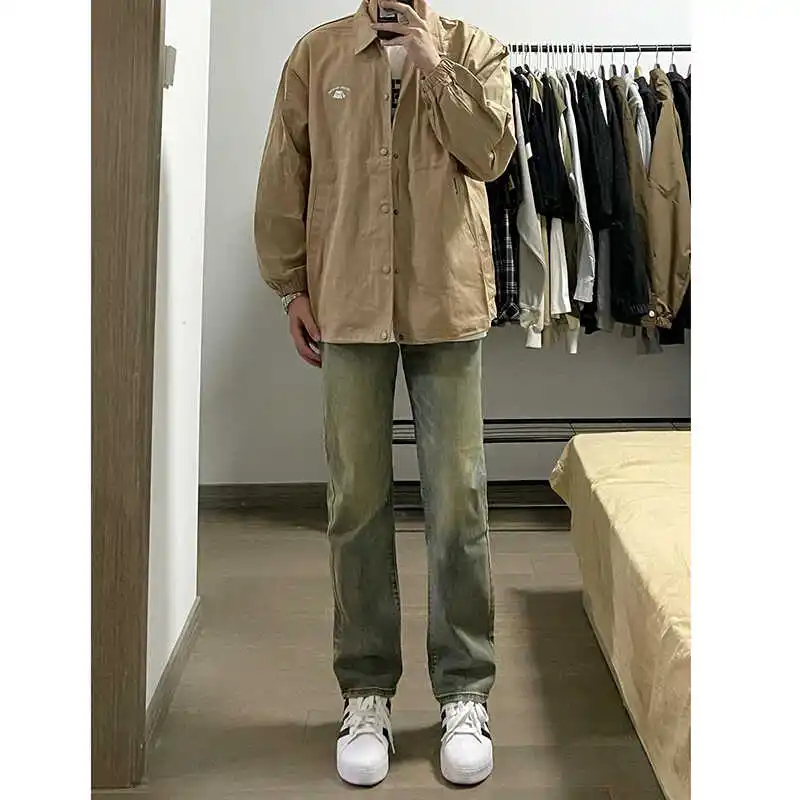 

American Retro Straight Leg Jeans Men's Waed Outdated Knife Elastic Waist Slim Fit Wear Resistant Youth Faion