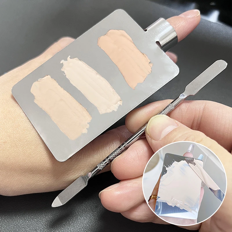 Hua paleta de mistura de maquiagem fundação batom sombra de olho paleta misturadora de aço inoxidável com espátula ferramentas de beleza paleta de arte do prego