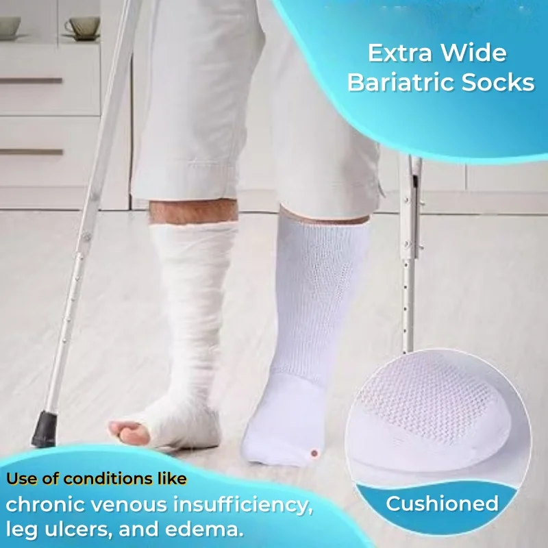 Unisex Anti-Slip Oversized Extra Wide Diabetic Socks Bariatric Gripper Socks with Good Elasticity for Swollen Feet Women's Men's