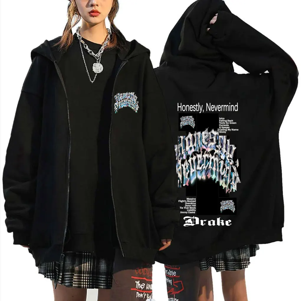 

Rapper Drake Honestly Nevermind Album Graphic Zipper Hoodie Men Women Hip Hop Fashion Oversized Zip Up Jacket Male Vintage Coat