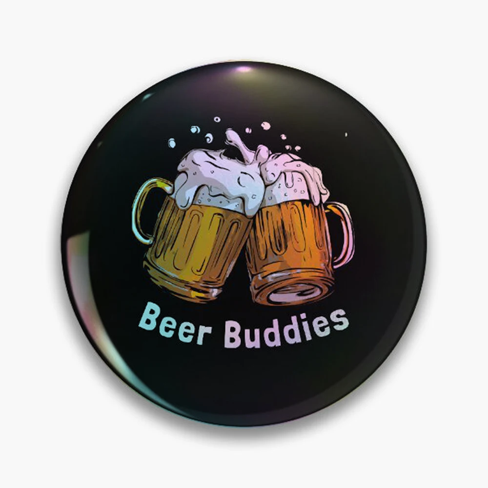 Beer Budies Sticker Pin Holographic Star Heart Pin Brooches Laminated Button Fashion Accessory