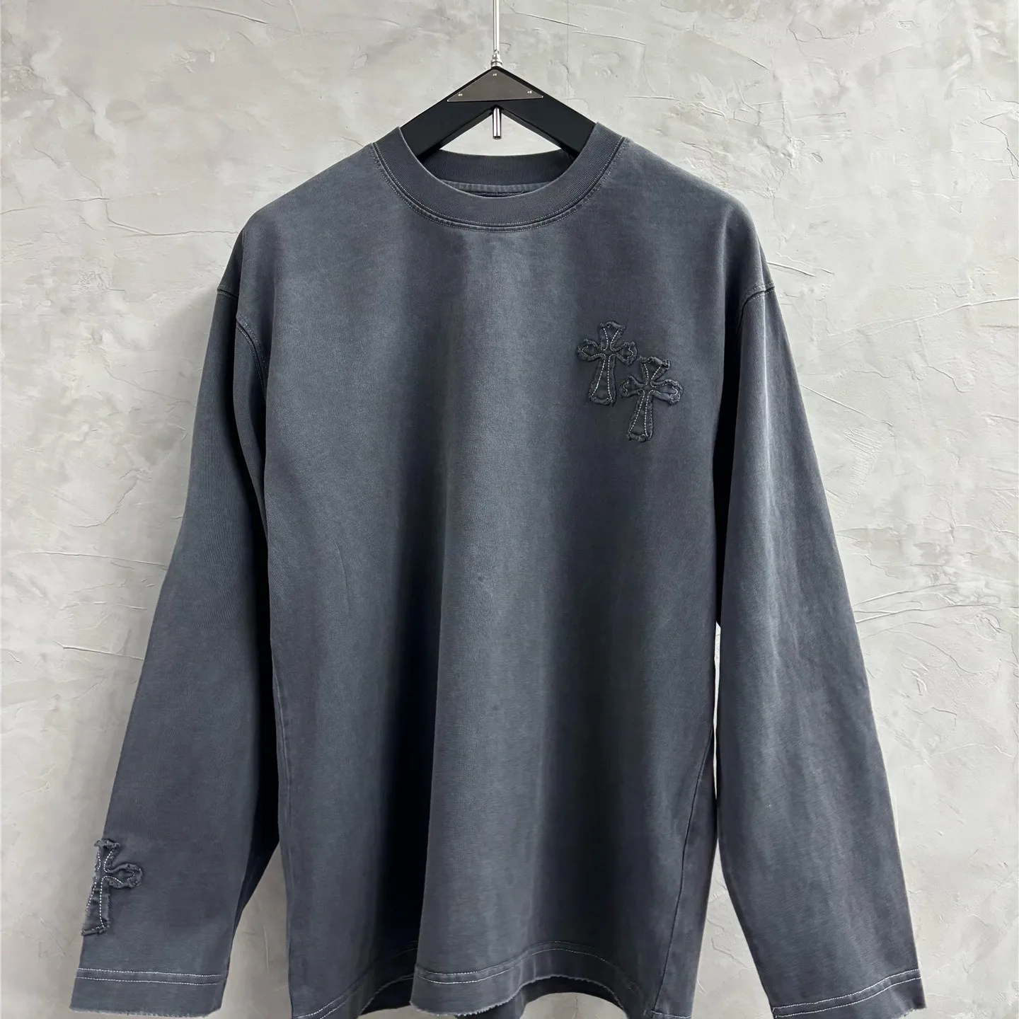 American Style Retro Washed Stitching Personalized Bottoming Shirt Trendy Loose Long Sleeve T-shirt Fashion Casual Top