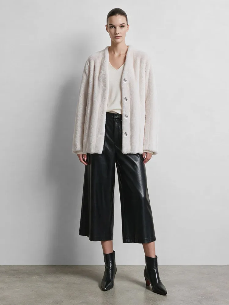 Amii V-Neck Faux Fur Coat Long Sleeve Warm Casual Minimalist Luxury Soft 2026 Winter Women's Fur Coat 12644057
