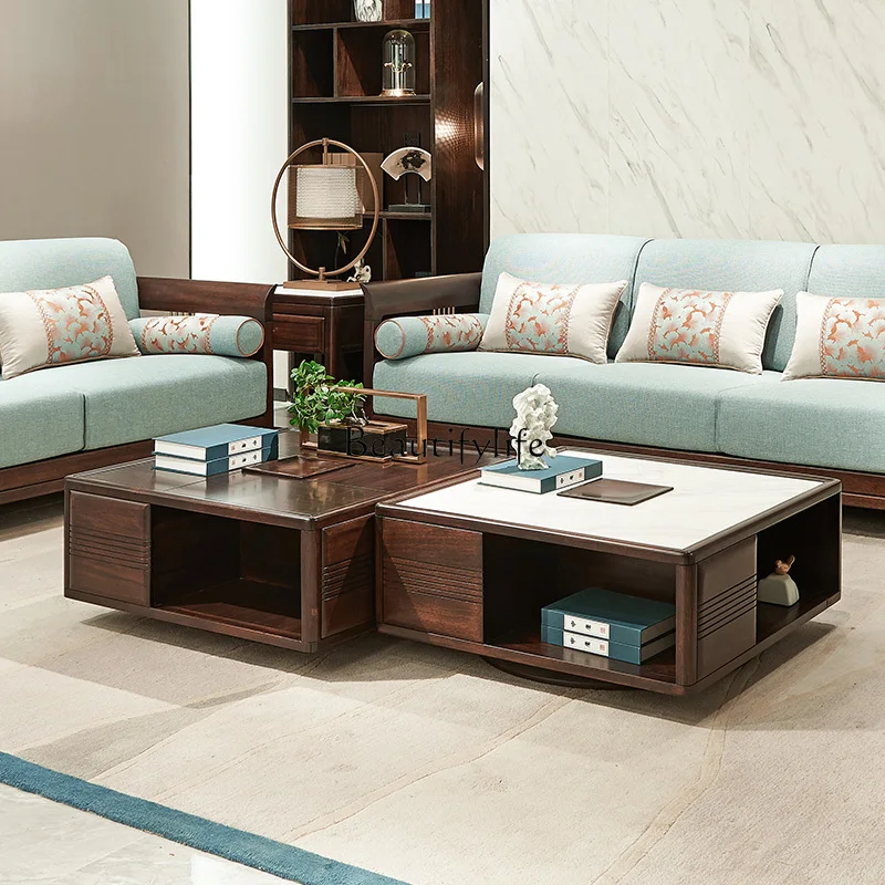 

New Chinese ebony marble coffee table combination, modern simple light luxury solid wood furniture