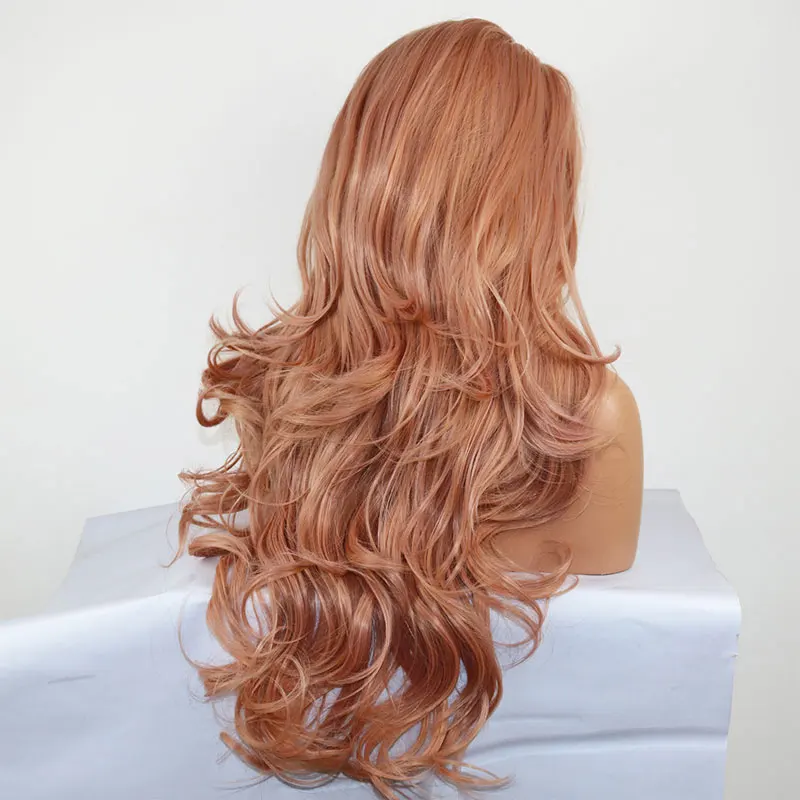 Rose Pink Body Wave Hair Wig Synthetic 13x4 Lace Front Wigs High Quality Heat Resistant Fiber Hair Middle Parting For Women Wigs