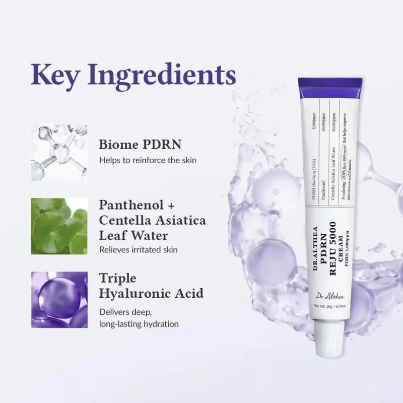 Dr.Althea PDRN Reju 5000 Cream 20g Korean Skin Care 5000ppm Vegan PDRN Panthenol Centella Asiatica Face Moisturizer Repair Skin