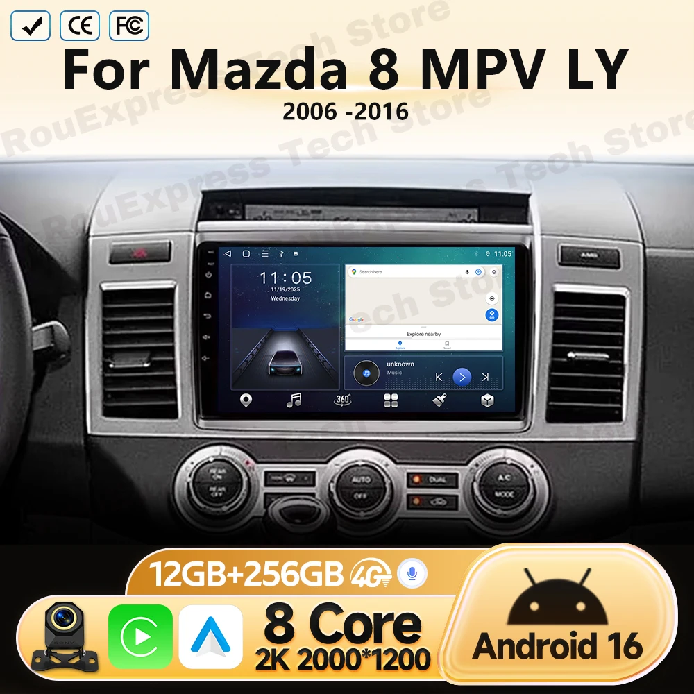 Navigation GPS For Mazda 8 MPV LY 2006 2007 2008 2009-2016 WIFI Car Head Unit Radio Multimedia Video Player Android 16 No 2 Din