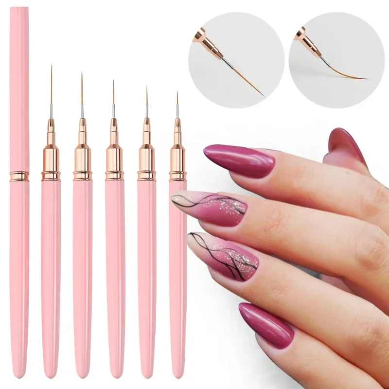 Profissional Nail Art Liner Brushes Set, Linhas alongadas, Striping Desenho, Pintura Gel UV, Nail Design Pen, Manicure Tool, 5pcs