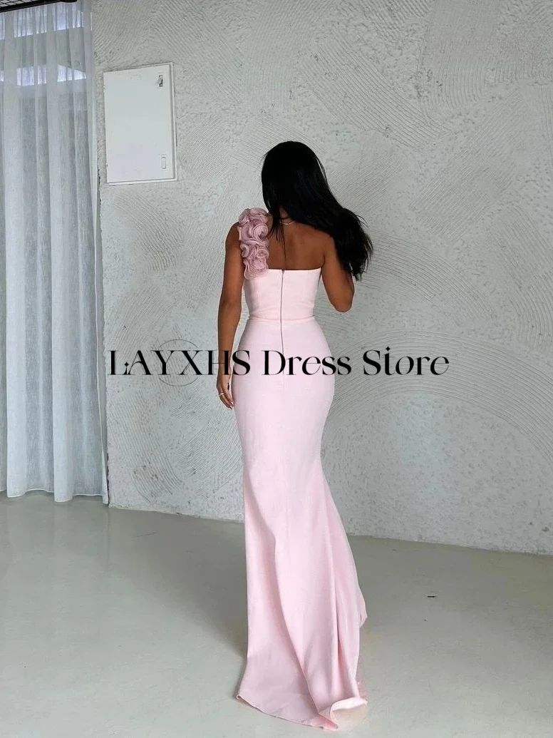 LAYXHS Mode Roze Zeemeermin Avondjurken One-Shoulder Gelaagde Ruche Mouwloze Galajurk Aangepaste فسات Ajo