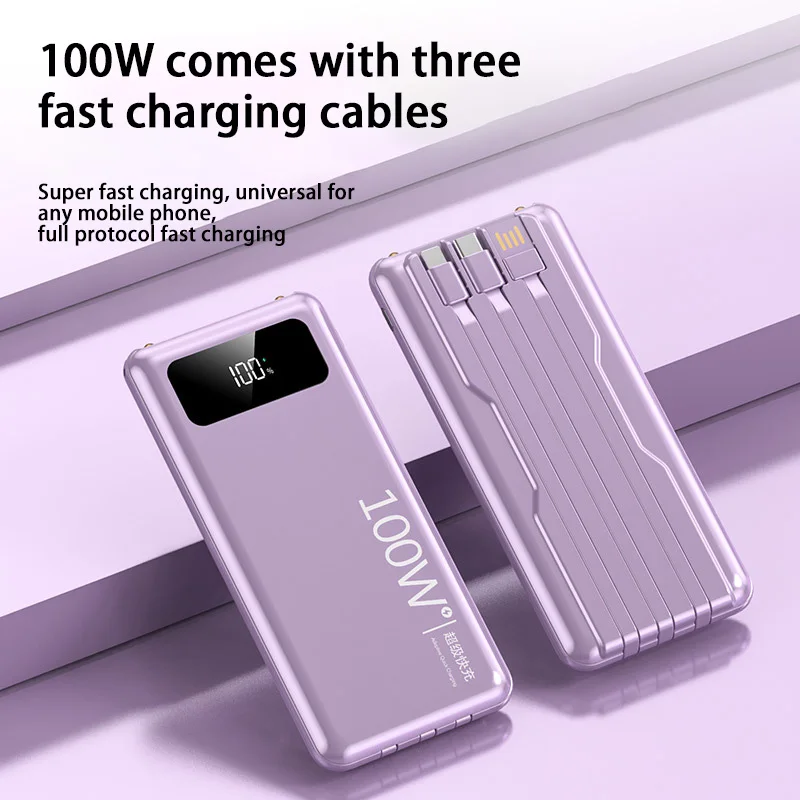 100W Power Bank Super Fast Charging 20000mAh Three Cables Large Capacity Full Protocol Fast Charging Portable Outdoor Essential