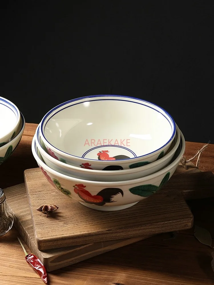 800ml/1000ml Retro rooster bowl, commercial melamine noodle bowl, noodle shop specific imitation porcelain large bowl