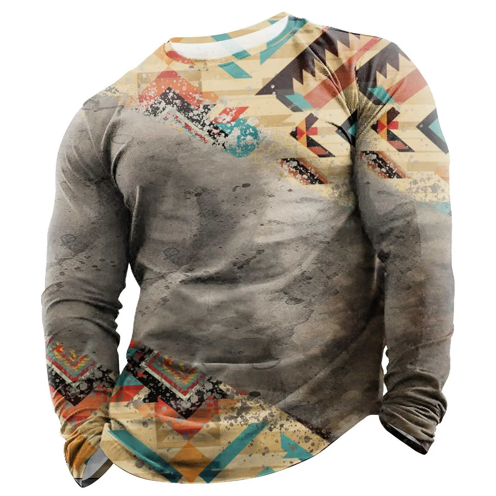 Sports Men's Long Sleeve T-Shirt Men's Casual Lightweight T-Shirt 3D Retro Aztec Western Printing Casual Streetwear