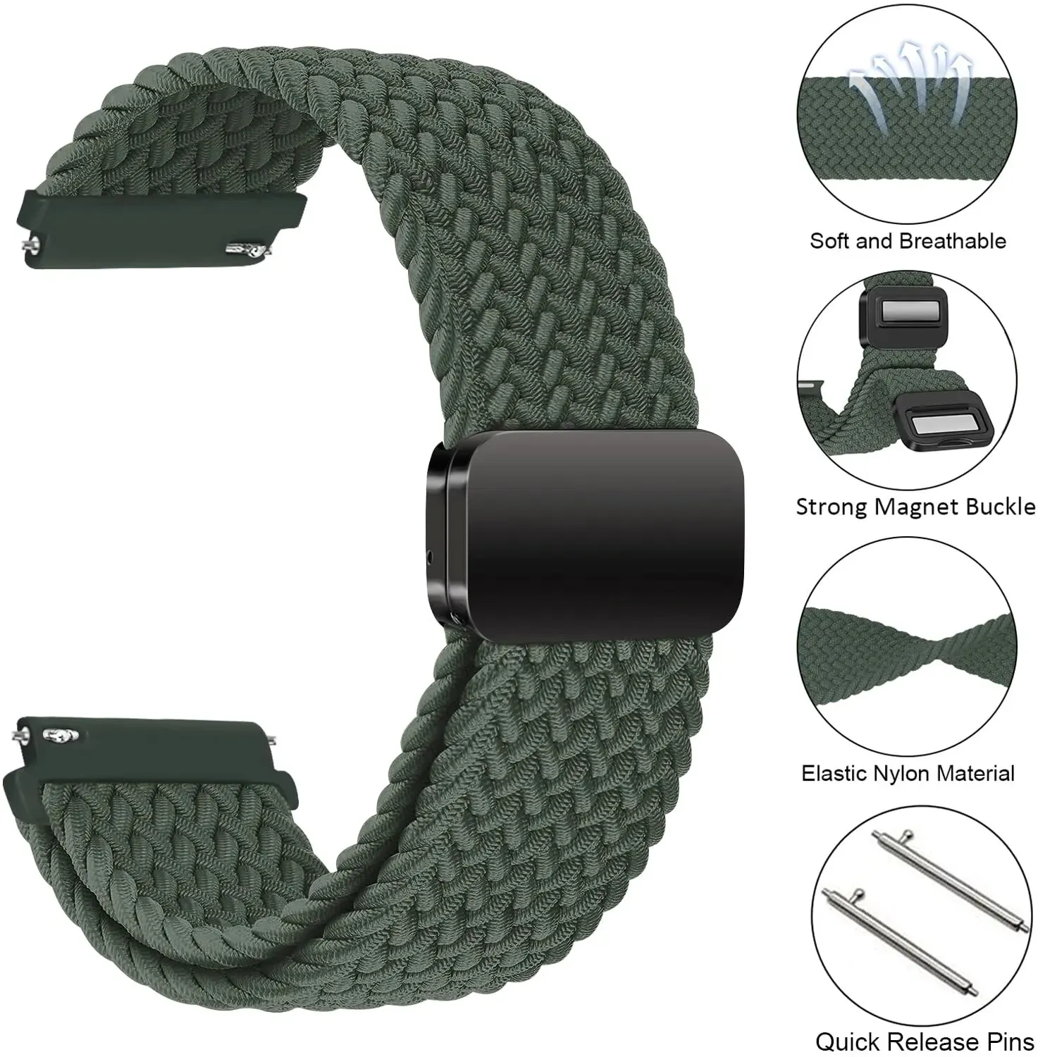 Strap For Samsung Galaxy Watch 7 6 5 4 classic/5 pro/active 2/Nylon Braided Solo loop bracelet Huawei watch GT2 3 4 20/22mm Band