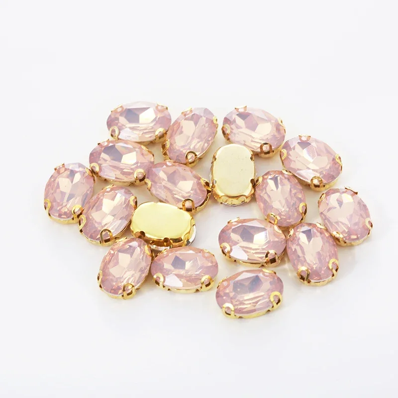 RESEN 50PCS Mix Shapes Champagne Sew On Stones With Gold Bottom Claw Set Peach Opal Rhinestones DIY Clothing Accessories