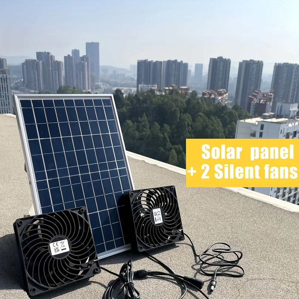 Solar Fan Kit with Solar Panels And2 Solar Exhaust Fans, Solar Exhaust Fans, Chicken Coop, Dog House Solar Charging Solar System