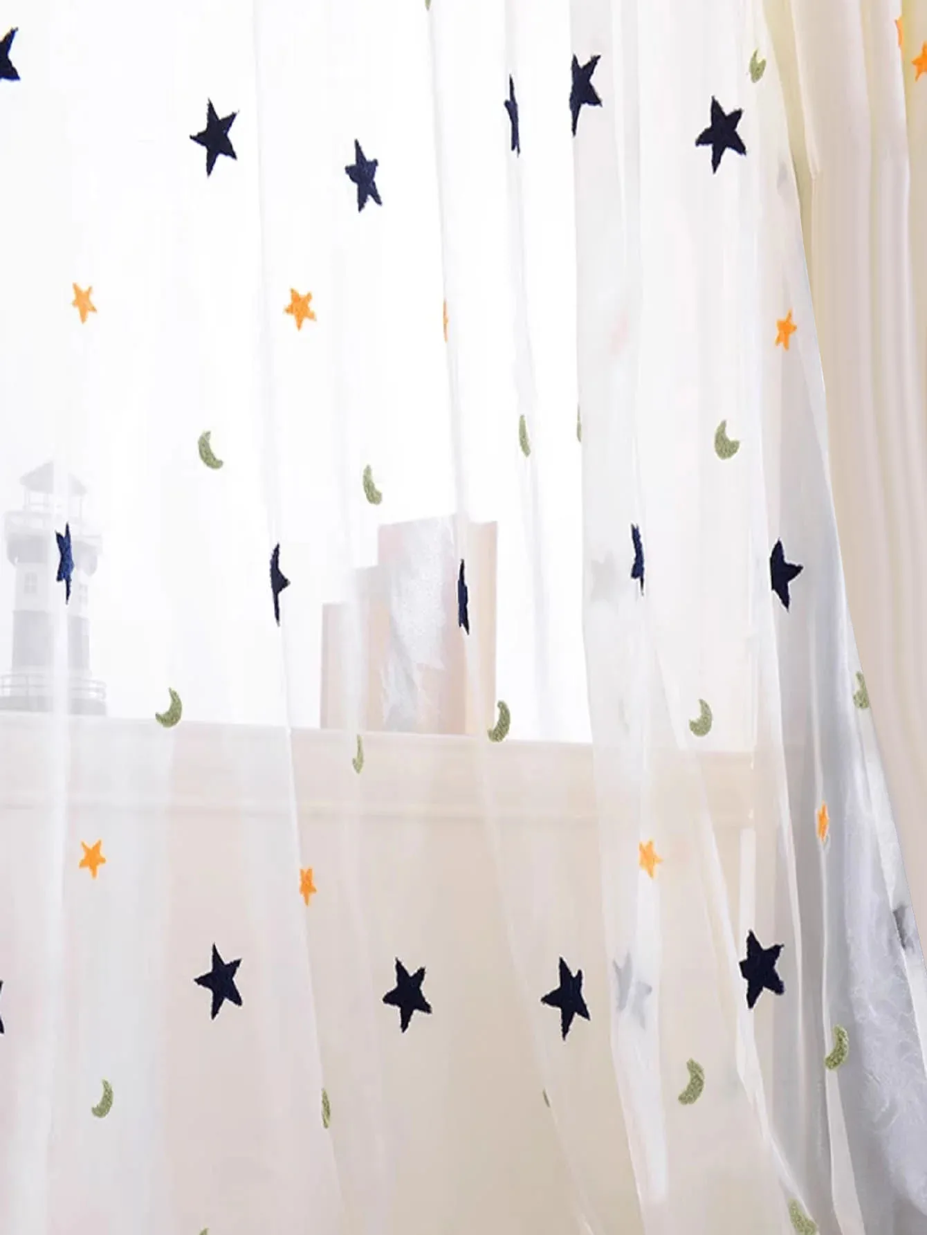 Living Room Bedroom Curtains 1PC Pastoral Star Balcony Curtains for Living Room