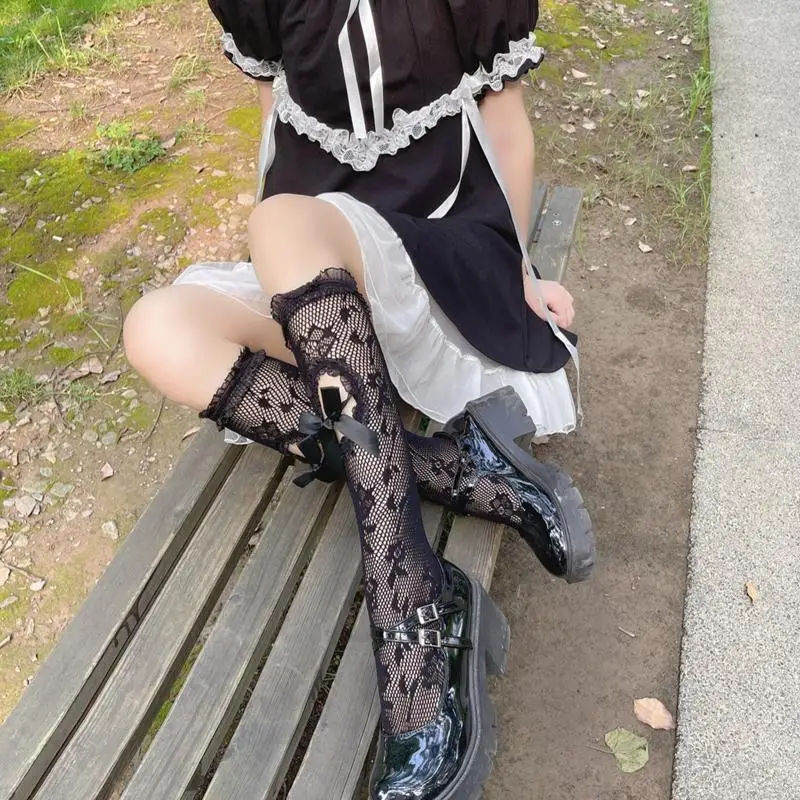 

195E Maid Lace Socks Tube Long Socks Pile Pile Socks Sweet Women Girl Stockings Knee High Elastic Hollow Socks