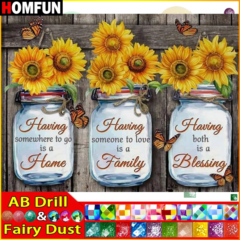 

HOMFUN Фея Пыль AB Алмазная картина "Цветок Подсолнух" Полная квадратная/круглая дрель Настенный декор Инкрустация Смола Вышивка Ремесло