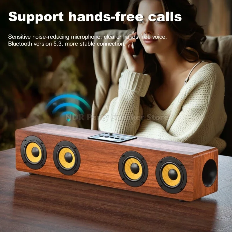 أفضل بائع أربعة قرون باس مرحبا فاي بصوت عال مضخم الصوت الجدول خشبية سماعة لاسلكية تعمل بالبلوتوث Boombox المحمولة قطاع مكبرات الصوت راديو FM #3