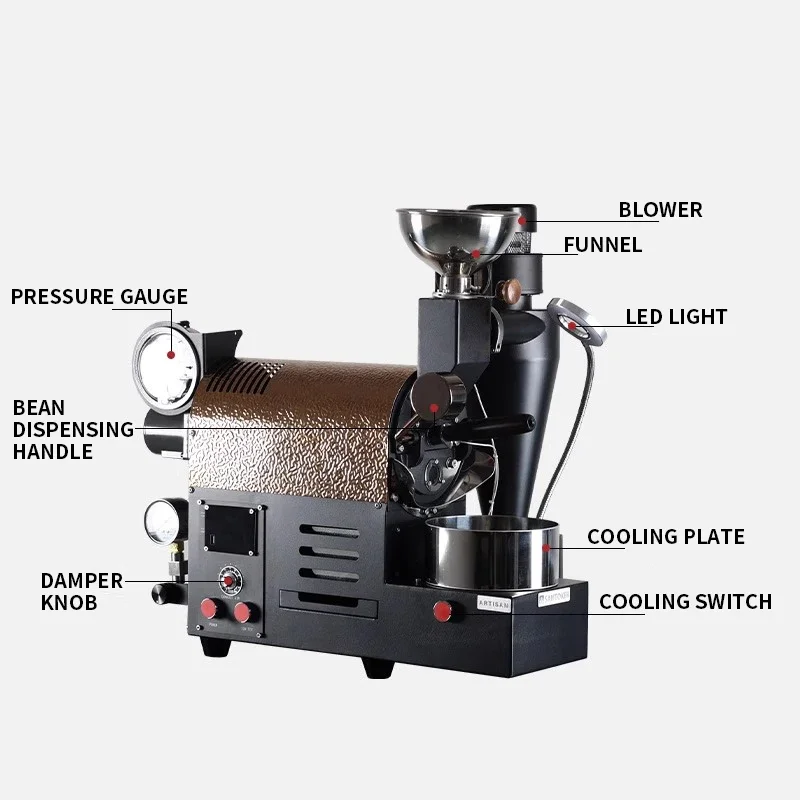 ماكينة تحميص القهوة R200 المنزلية التجارية أسود أبيض شبه الهواء الساخن 50-300 جرام ماكينة تحميص حبوب البن