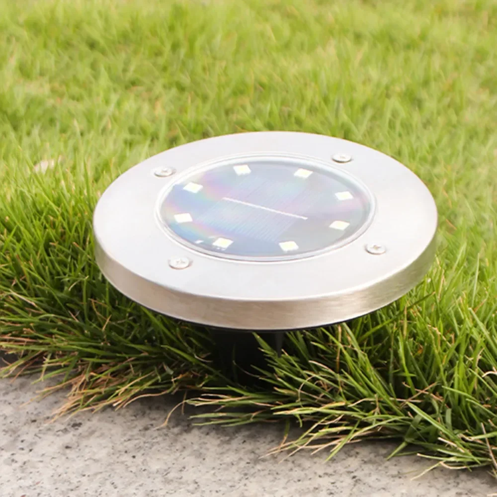 4PCS-Solar Underground Light 8LED Stainless Steel Grounded Grass Light Courtyard Garden Villa Landscape Ground Light