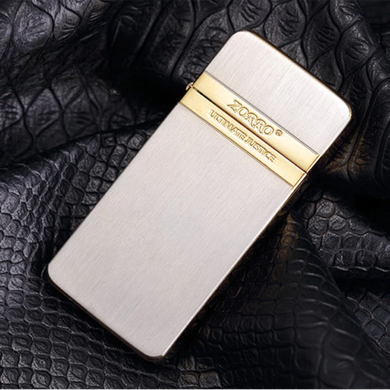 Original Zorro Thin Pure Copper Kerosene Lighter Flint Wheel Ignition Windproof Cigarette Lighter Smoking Gadget 0.6CM