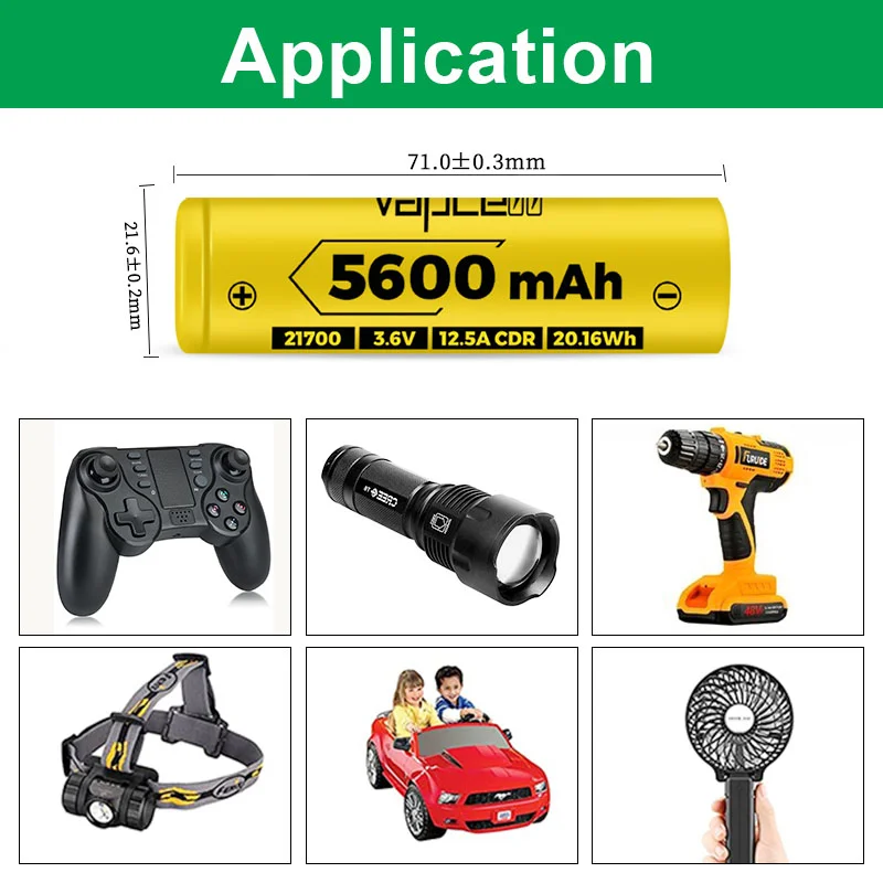 Vapcell-batería de litio recargable F56 INR 21700 para Dron, 5600mah, 12,5a, 3,6 V, rendimiento estable, Original