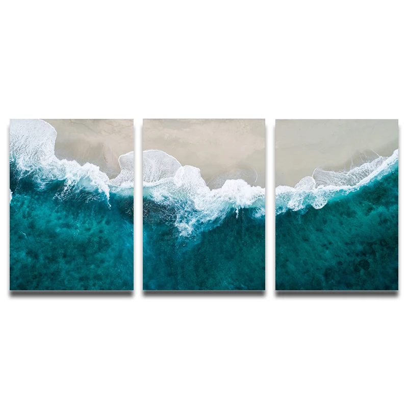 3PCS frameless decorative art print,3pcs/Set Natural Scenery Beach Waves Canvas Posters Wall Art Pictures Paintings Murals Moder