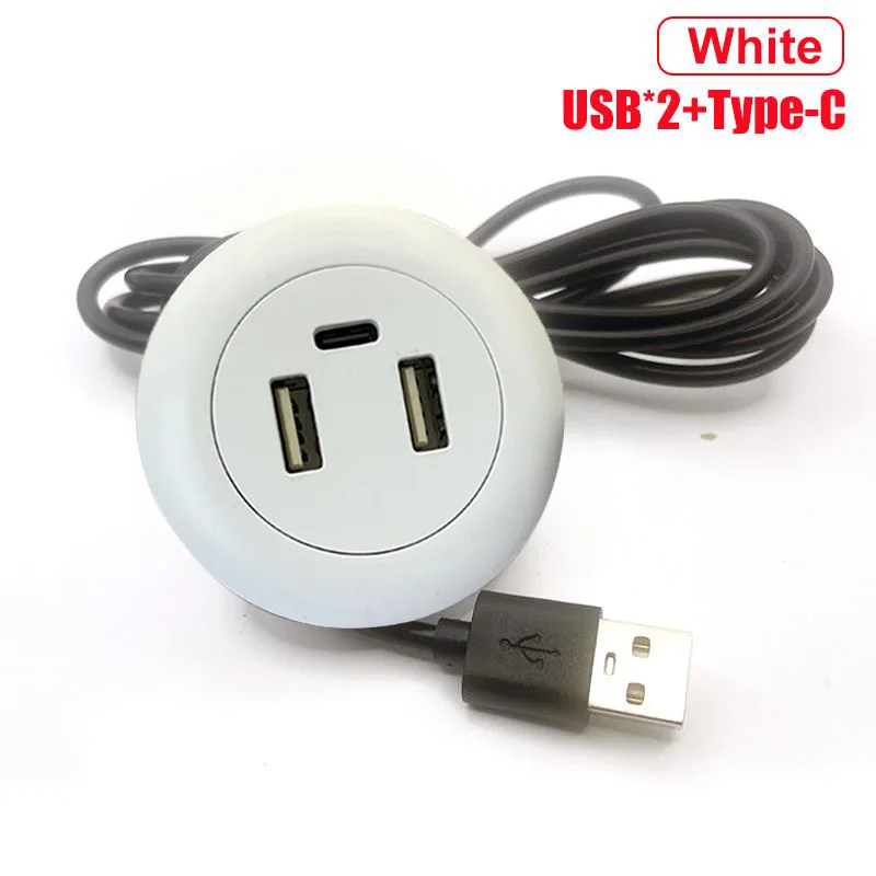 Desktop Hole Embedded 5V2A USB To 2USB+type-C Dual Socket Hidden Charging Furniture Office Hidden Furniture Charging Socket