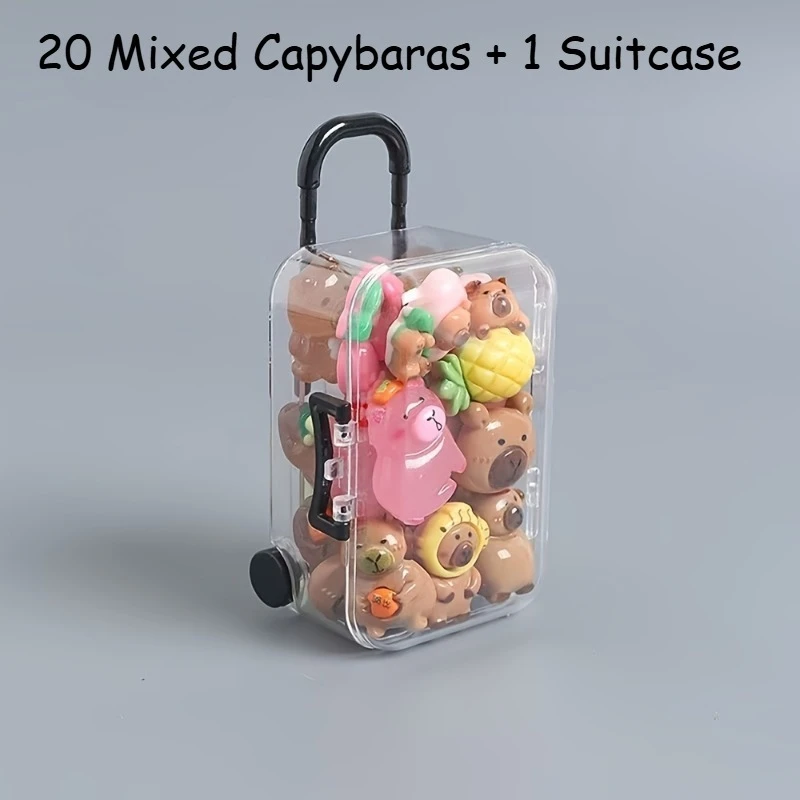 Colorful Glow-in-the-Dark Cartoon Capybara DIY Kit - 21pcs Set (20 Mixed Capybaras + 1 Suitcase)