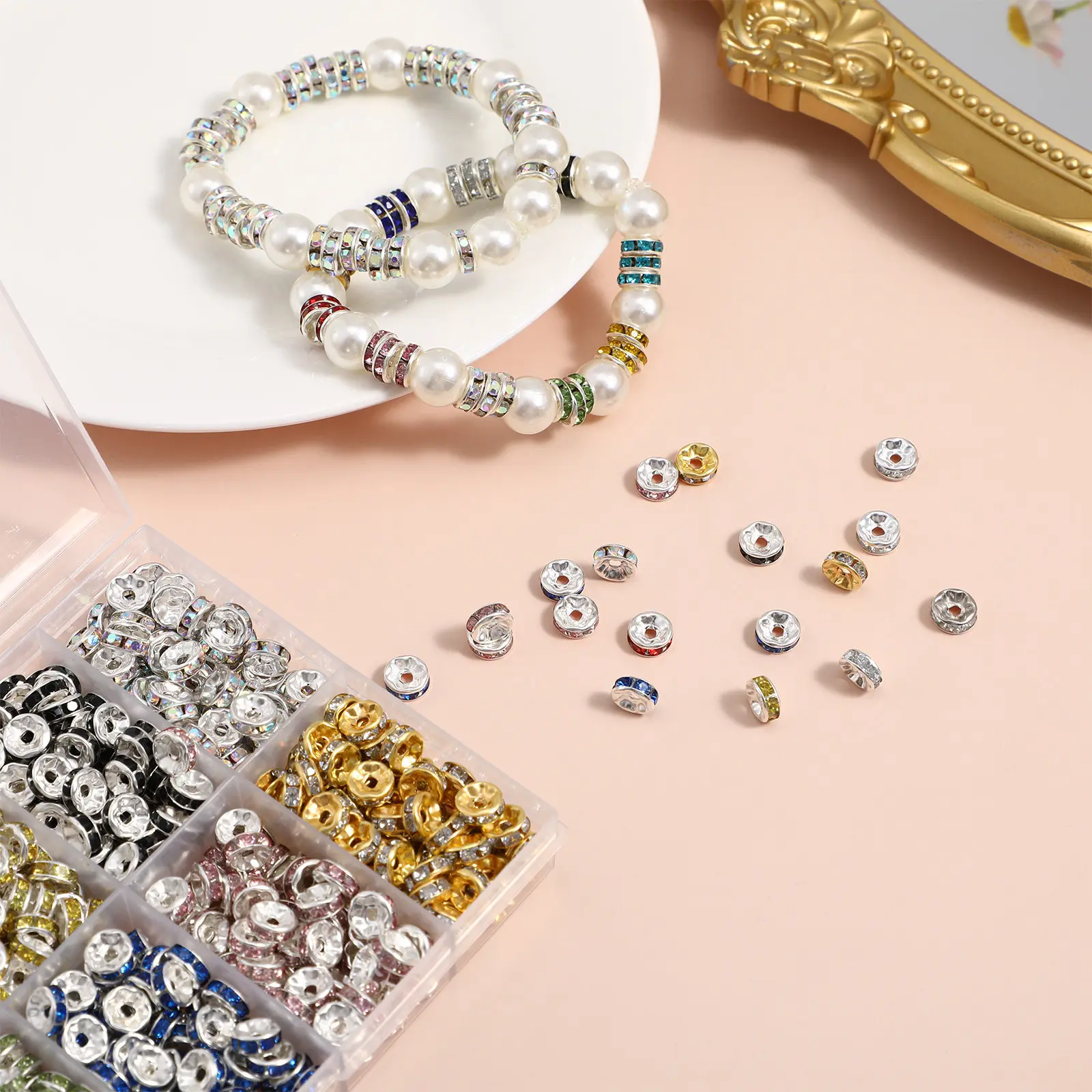 

700Pcs Colorful Rhinestone Rondelle Spacer Beads Round Loose Beads for Jewelry Making DIY Bracelets Necklaces Crafts