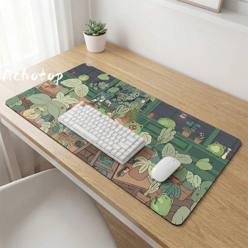 

Botanical Cozy Eye Friendly Large Mousepad Cartoon Frog Design Rubber Stitched Edge Gaming Mouse Pad Computer Carpet