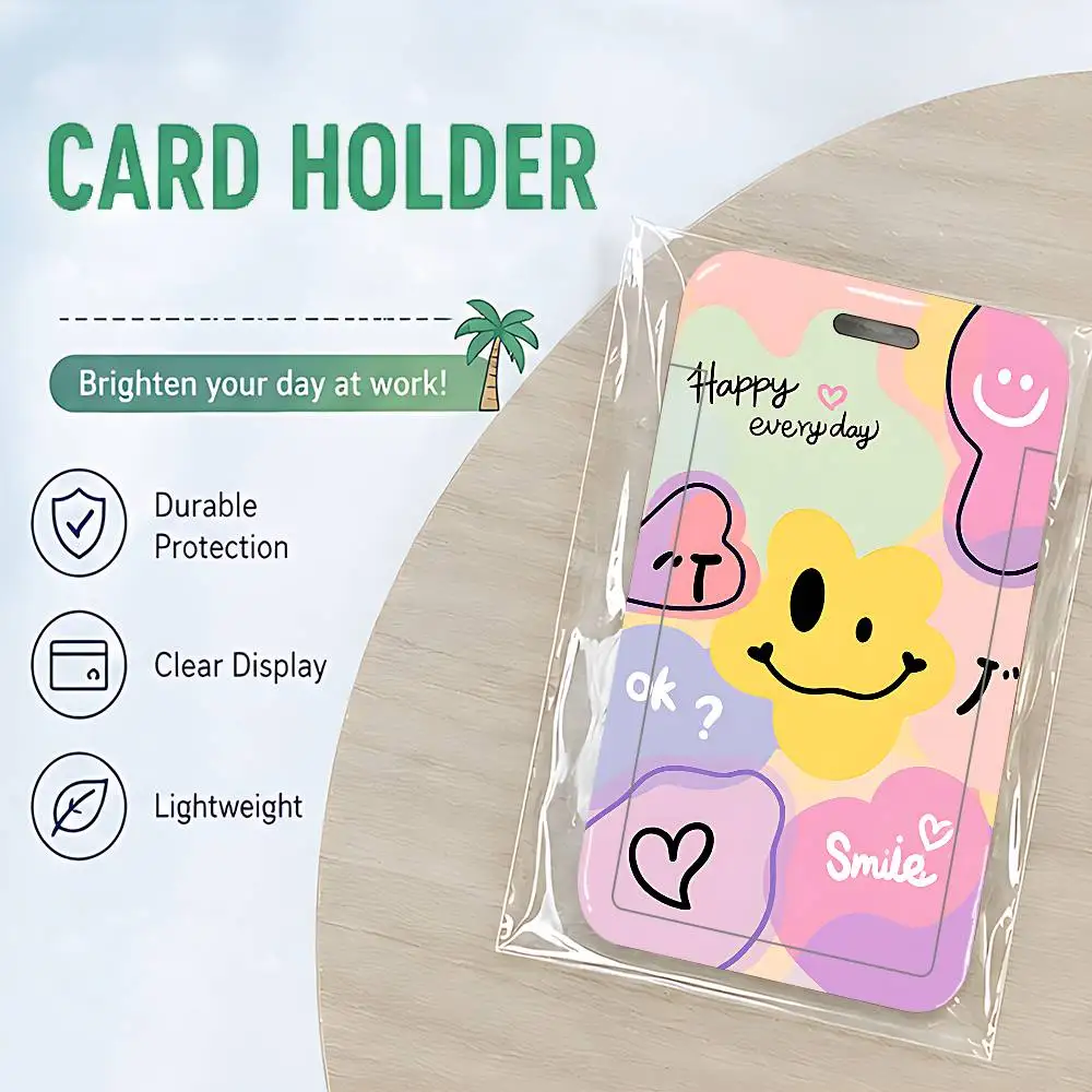 Locks And A Big Smiling Face ID Card Holder Cute PVC Badge Holder Cartoon Card Cover Student ID Bus Card Case With Clear Window