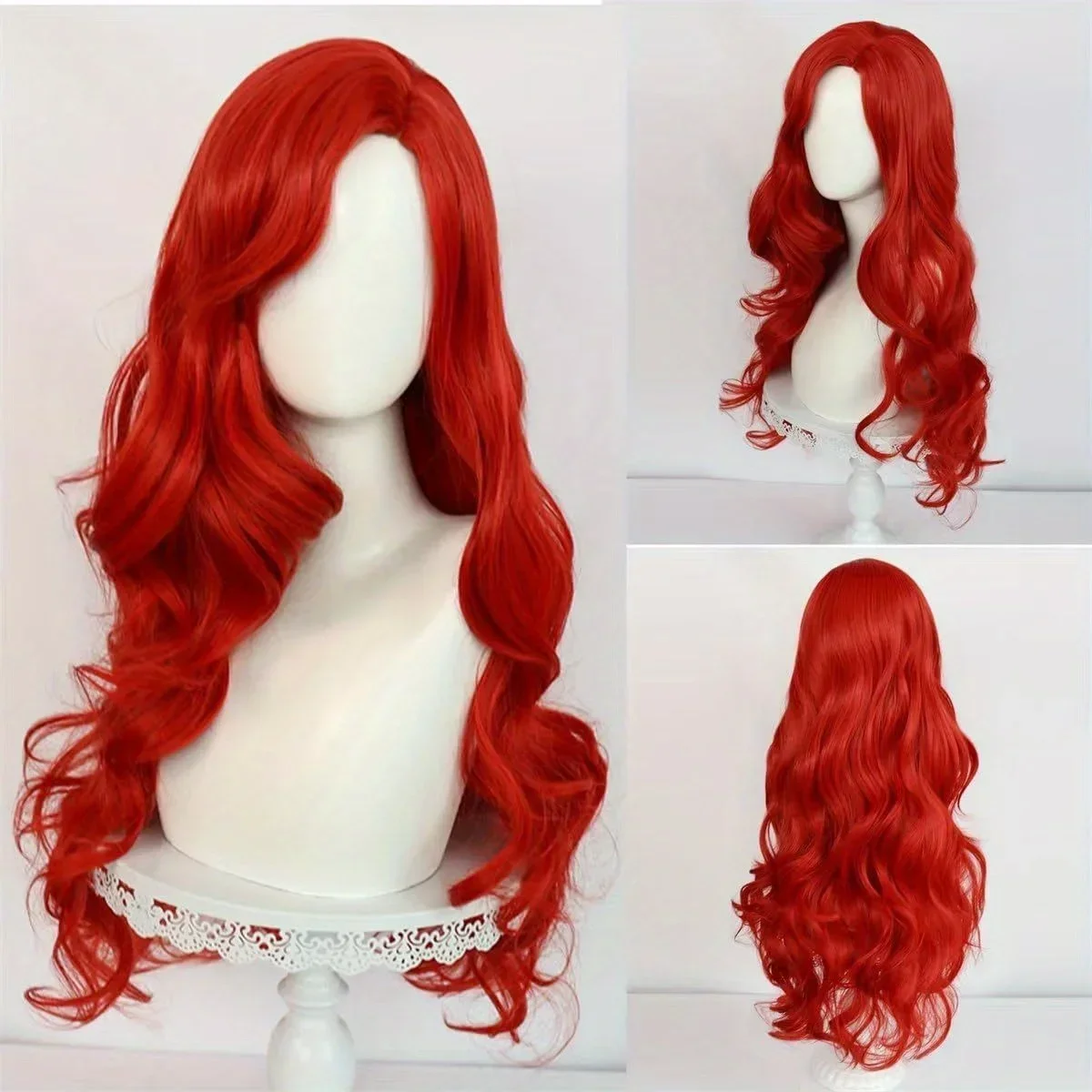 70cm 26inch Red Long Curly Mermaid Wig for Women Girls Wavy Cosplay Wig Daily Wear Hair Synthetic Halloween Party Wigs