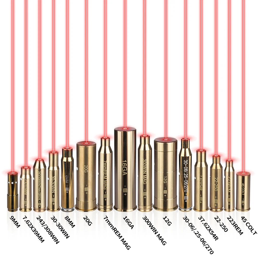 

New Red Dot Laser Brass Boresight CAL Cartridge Bore Sighter For Scope Hunting Adjustment .223 7.62 9MM .308