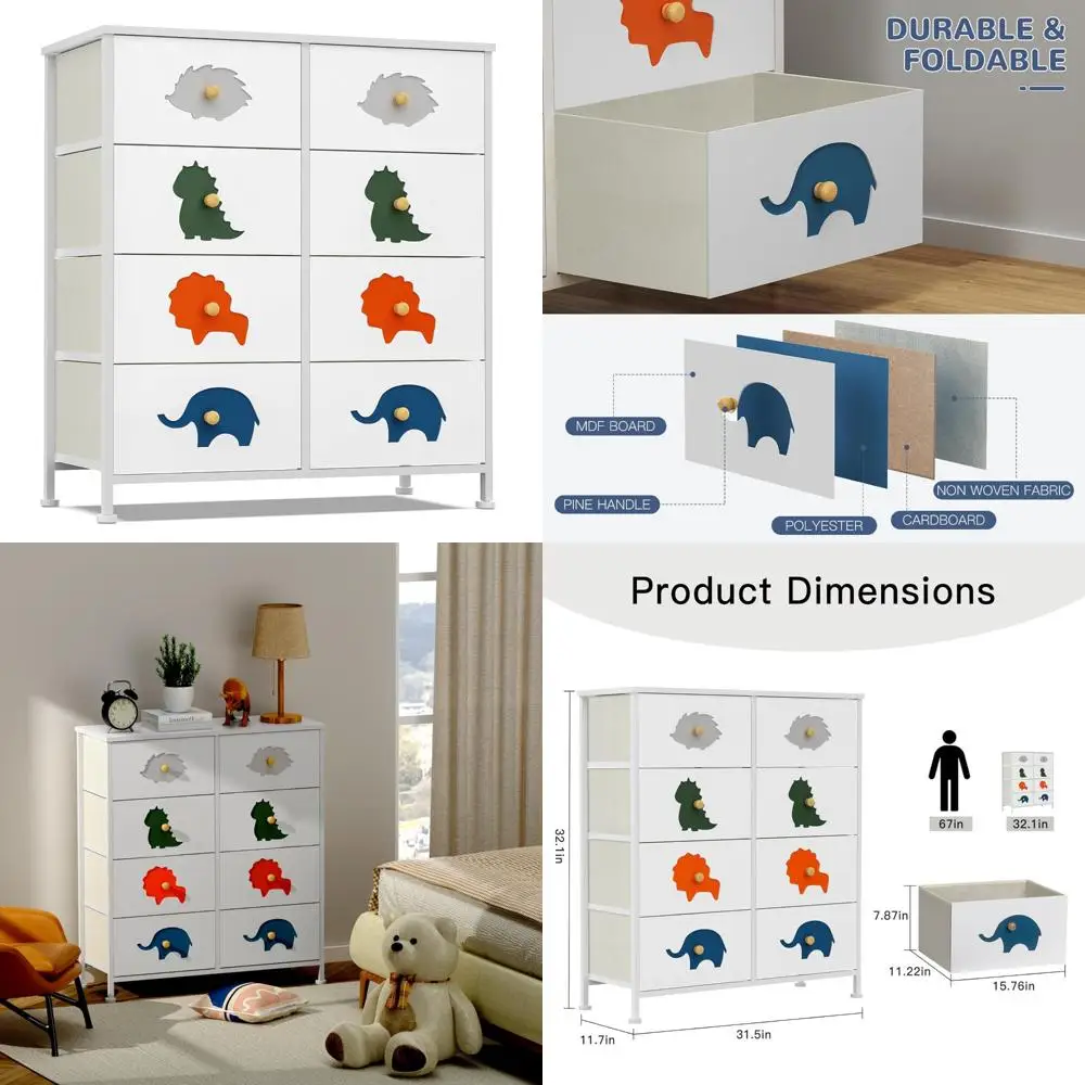خزانة أطفال من FRAPOW لغرفة النوم، خزانة أطفال مع 8 أدراج قماشية، منظم تخزين طويل القامة للأطفال الصغار مع سطح خشبي معدني #1