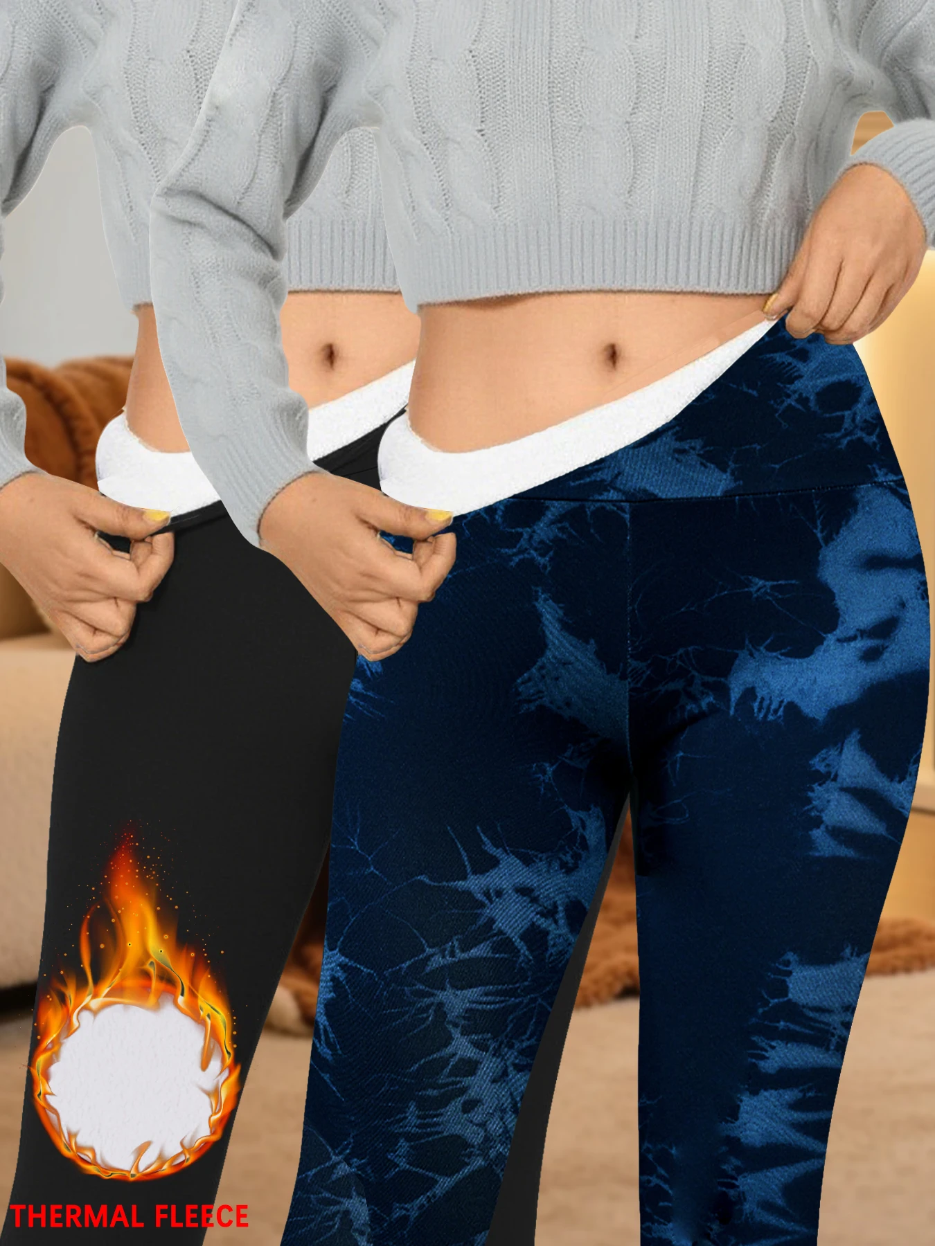 

2 Pack Women's high waisted fleece-lined leggings Features thick soft fabric tummy control and thermal warmth for winter workout
