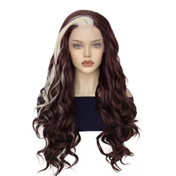 Synthetic 13*2*1 Brown With Blonde Body Wave Wig Silky 28 inch Long For Women