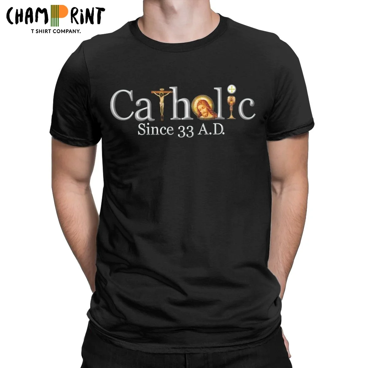 Men Catholic Since Jesus Crucifix Eucharist T Shirt Cotton Clothing Humorous Short Sleeve Round Collar Tees Plus Size T-Shirt