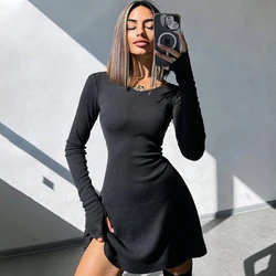 European and American style crossover women's autumn and winter new fashion simple solid color strap waist skirt