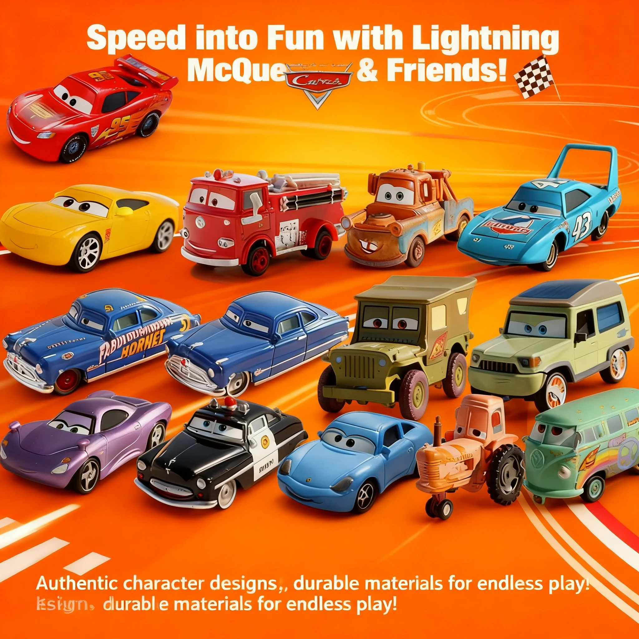 Set de Autos de Metal Fundido a Presión de Cars: Hot McQueen, Mater, Sheriff, Doc Hudson, King Mack, Sarge