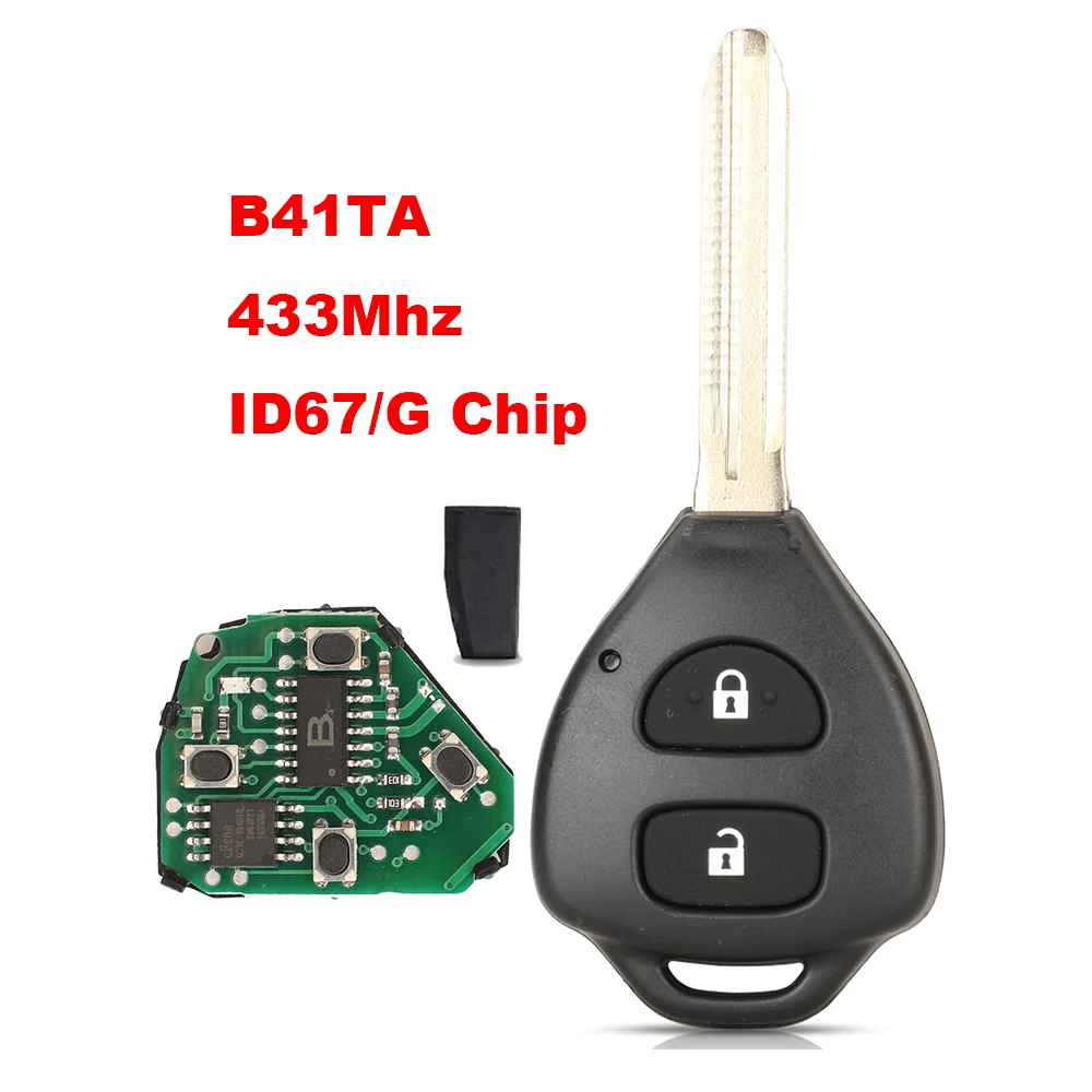 jingyuqin 2 Buttons Remote Car Key Control For Toyota prius 2 hilux etios vios yaris corolla  FCCID：B41TA ID67/G Chip 433 Mhz